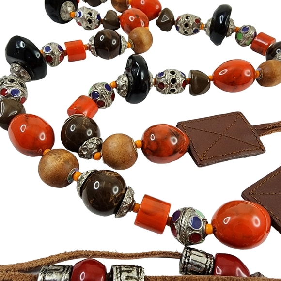 Vintage Boho Belt Art Beads Leather Retro Hippie Bohemian Colorful Orange main image 10